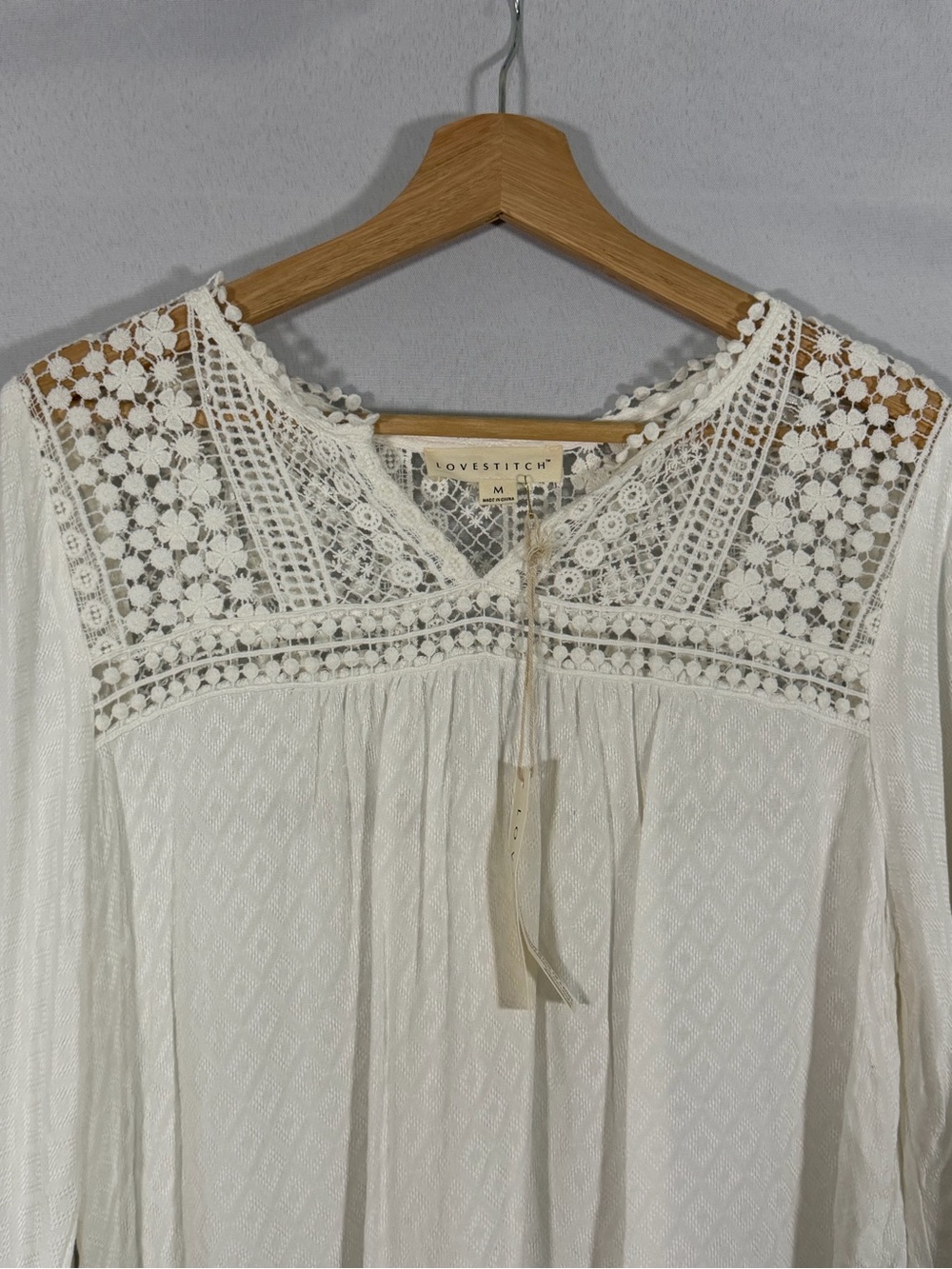 LoveStitch Women’s Medium Ivory Boho Lace Crochet Peasant Blouse Bell Sleeves. - Picture 4 of 13